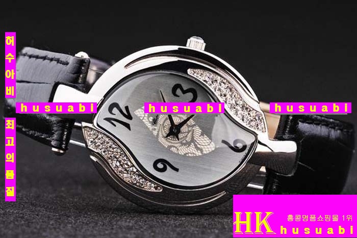 ĵ ڽð Replica Chopard Japanese Quartz MOVEMENT Polished Case Fancy Bezel Black leather Bracelet Women. sa-14